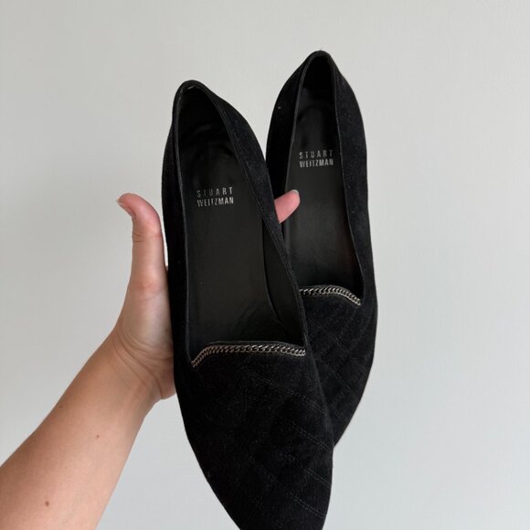 Stuart Weitzman Black Quilted Suede Loafers Size 12 - Picture 5 of 5